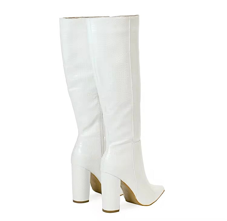 Knielange Stiefel mit Absatz CROC-CHIC