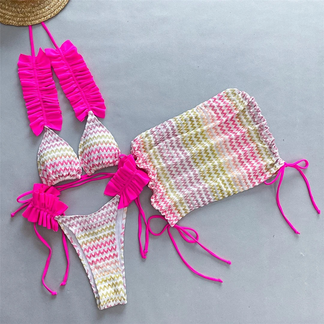 Dreiteiliger Rüschen-Bikini CANDY