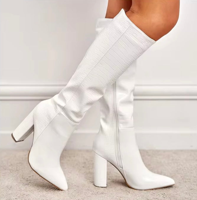 Knielange Stiefel mit Absatz CROC-CHIC