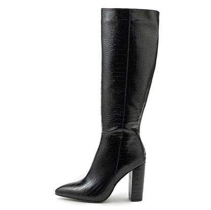 Knielange Stiefel mit Absatz CROC-CHIC